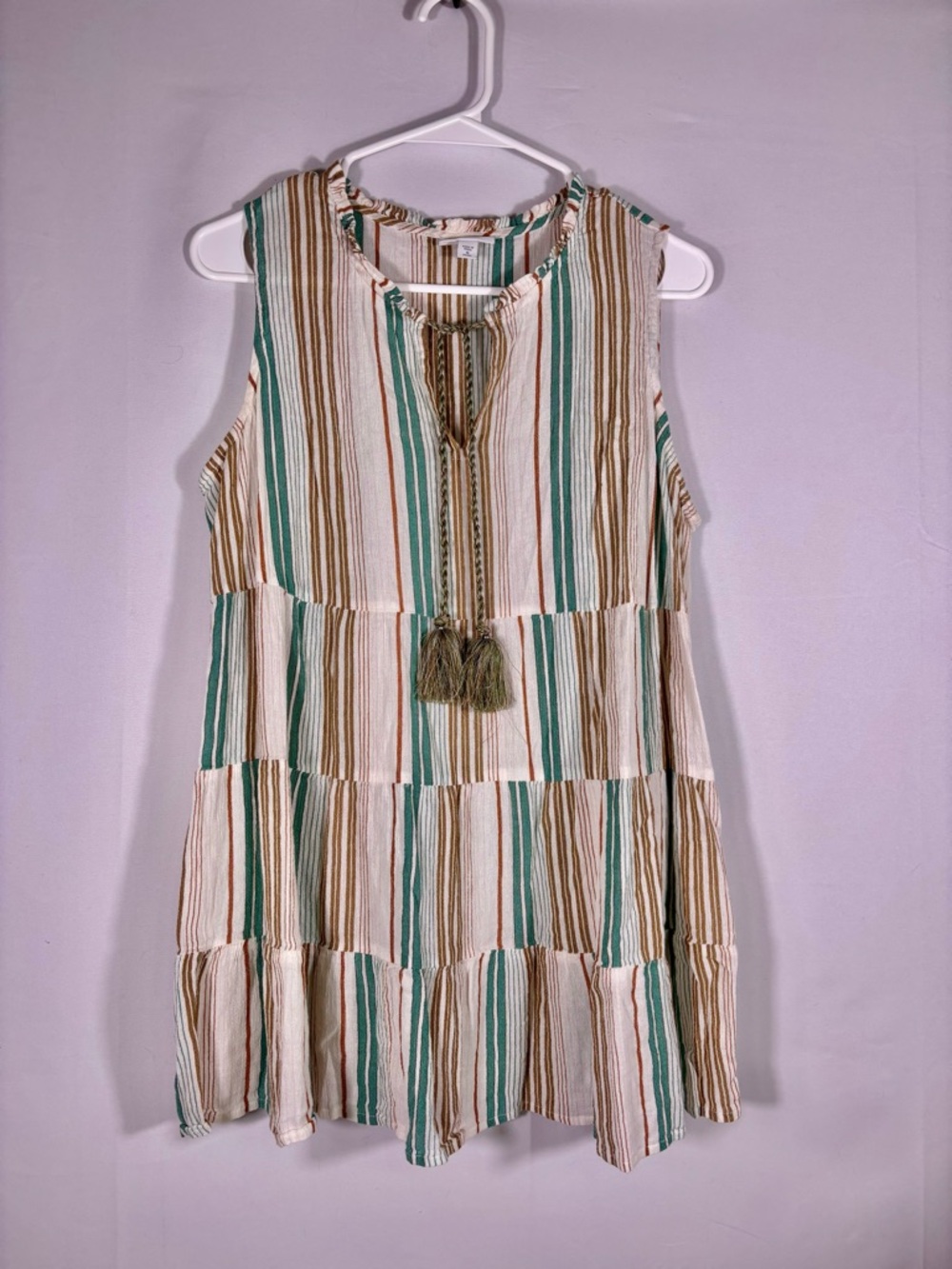 J. Jill Striped Sleeveless Striped Top in Green, Tan, Cream Size MP
